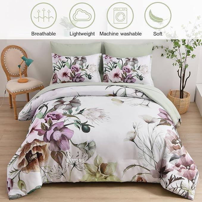 Luxudecor Floral Comforter Set Full Size 7 Piece, Elegant Floral Comforter - Image 4