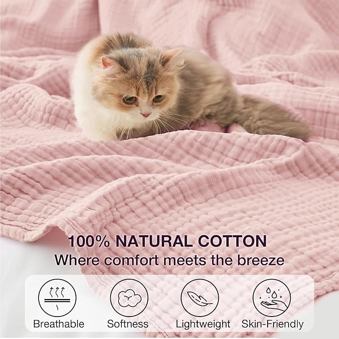 100% Cotton Muslin Blanket Twin 66" x 90", 6 Layers Breathable and Lightweight - Image 4