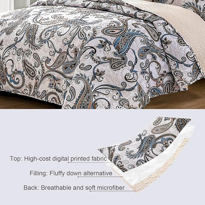 Whale Flotilla Reversible Printed Quilts Queen Size, Extra Soft Boho Paisley - Image 5