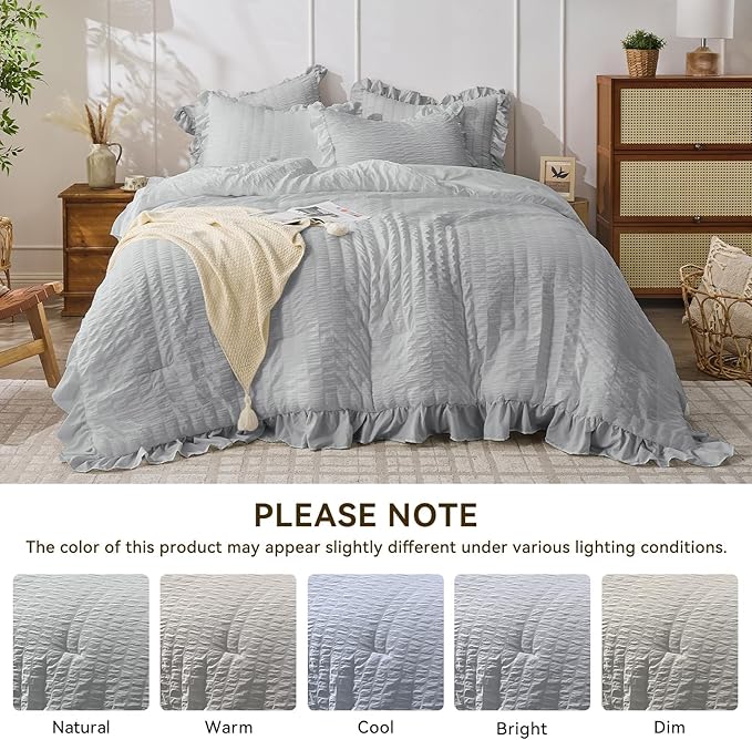 JOLLYVOGUE Light Grey Comforter Full Size, 3 Pieces Seersucker Lightweight Full - Image 9