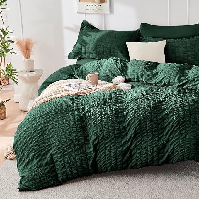 HYMOKEGE Emerald Green Twin Comforter Set Seersucker 5 Pieces, All Season - Image 2