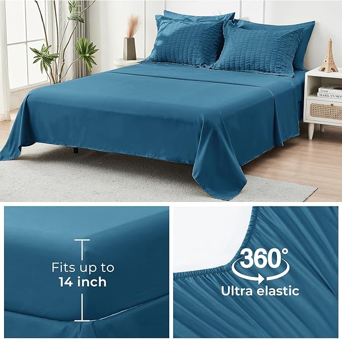 HYMOKEGE Teal Queen Comforter Set Seersucker 7 Pieces, All Season Luxury Bed in - Image 7