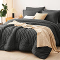 CozyLux Oversized Queen Comforter Set Dark Grey Seersucker 7 Pieces 98x98 Bed by CozyLux