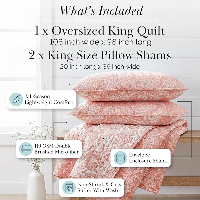 Southshore Fine Living, Inc. Paisley Quilt Set King/California Size, Light - Image 2