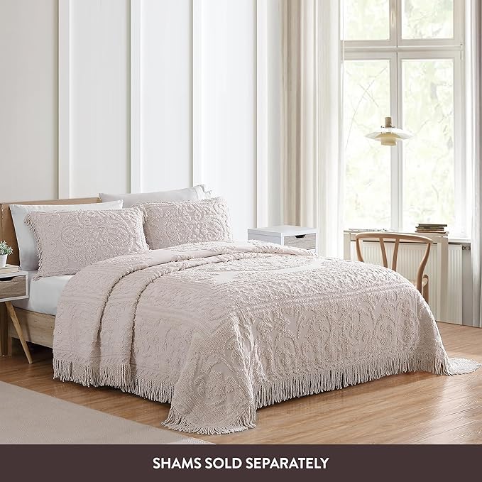 Beatrice Home Fashions Medallion Chenille Bedspread, Full, Blush