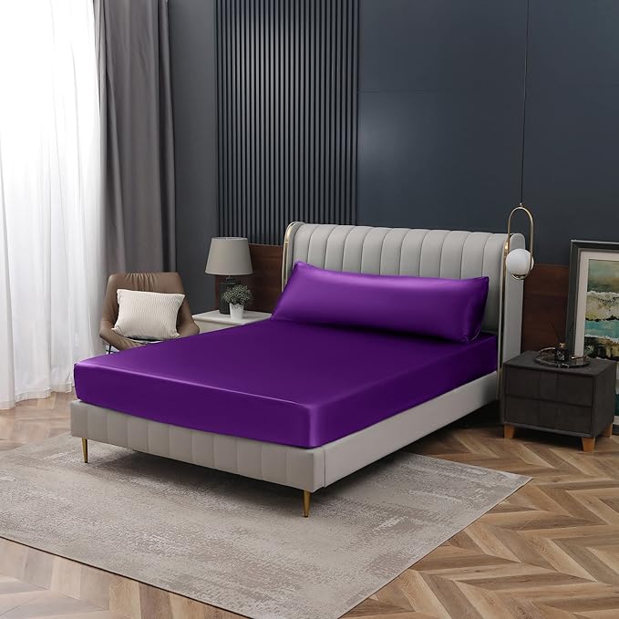 Homiest Purple Satin Fitted Sheet Queen Size, Deep Pocket, Luxury & Ultra Soft - Image 7