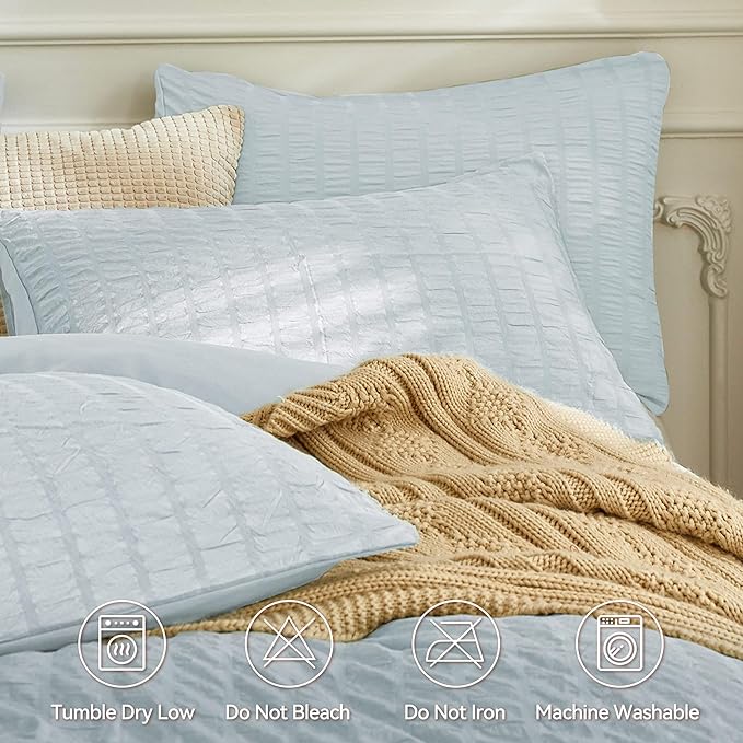 JELLYMONI Baby Blue Duvet Cover Twin Size, Soft Breathable Seersucker Duvet - Image 4