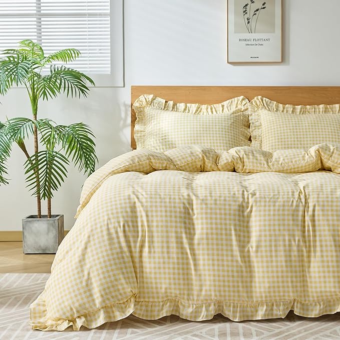 Gingham Duvet Cover Queen Size, 3 Pieces Soft Breathable Microfiber Plaid by Kisswish