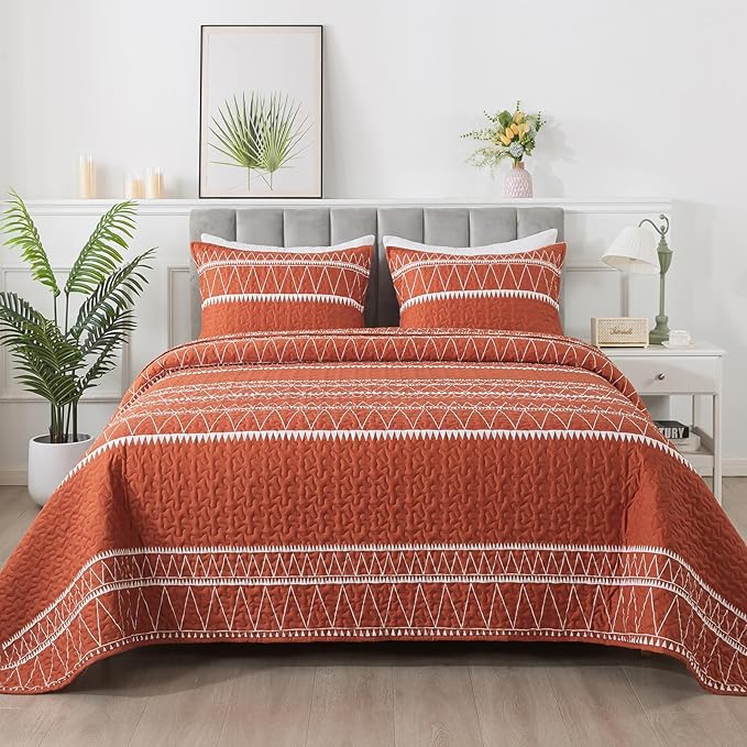 Andency Terracotta California King Quilt Set, 3 Pieces Boho Lightweight Soft by Andency