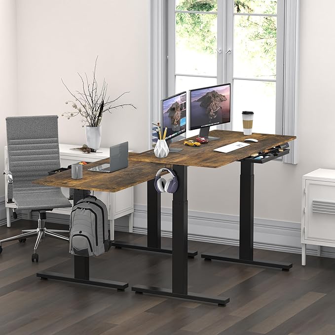 SHW 48-Inch Electric Height Adjustable Standing Desk with Drawer, Memory Preset and Cable Management Tray, Rustic Brown-DeskoryOffice