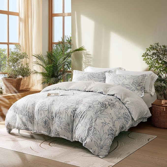 OAITE Duvet Cover Queen Size, Reversible Shallow Bottom Printing White Duvet - Image 2