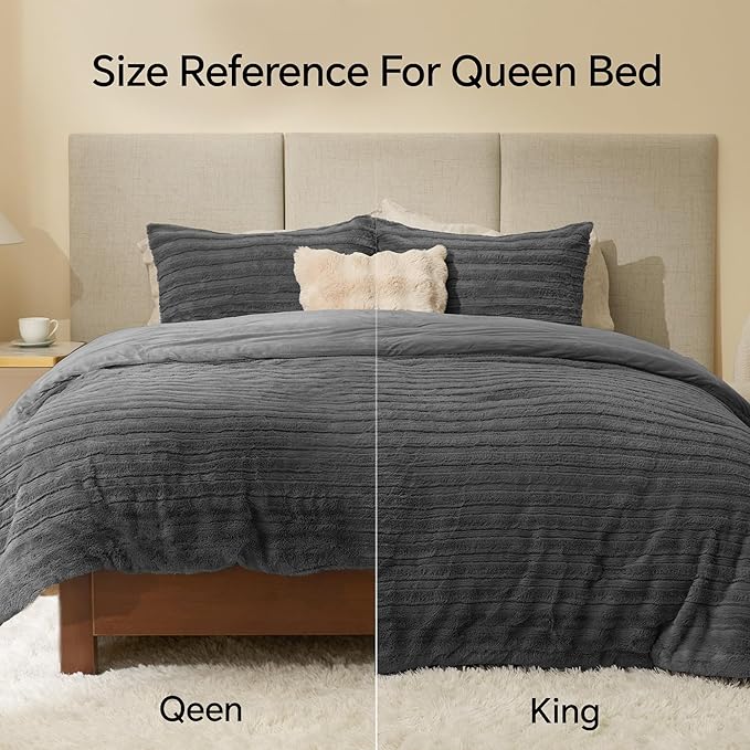 BEDELITE Fleece Twin Comforter Set -Super Soft & Warm Fluffy Grey Faux Fur - Image 6