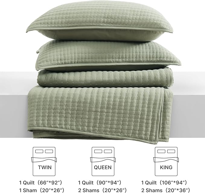 WRENSONGE King Size Quilt-3 Pieces Lightweight Bedspreads Sage Green King Quilt - Image 9