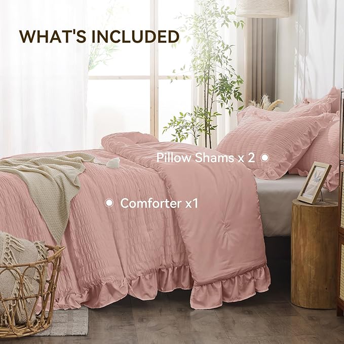 JOLLYVOGUE Full Size Comforter, 3 Pieces Rose Gold Seersucker Lightweight Full - Image 5