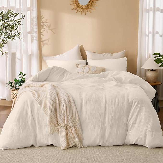 Ivory White Duvet Cover King, 100% Sandwashed Cotton Soft King Size Duvet Cover - Image 5