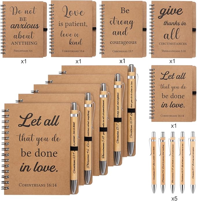 10 Pcs/5 Set of Christian Gifts Spiral Notebooks Bulk Journals with Christian Pens Prayer Journal Christian Journal for Women and Men, Perfect Home Gifts-DeskoryOffice