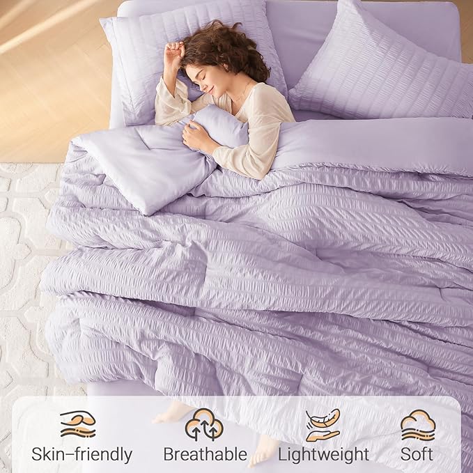 MUXHOMO 5 Pieces Twin Comforter Set, Seersucker Bed in a Bag Twin Size - Image 2