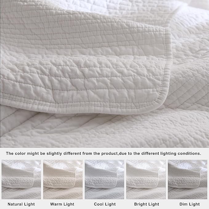 palassio Striped White 100% Cotton Quilt King Size Bedding Sets, Lightweight - Image 6