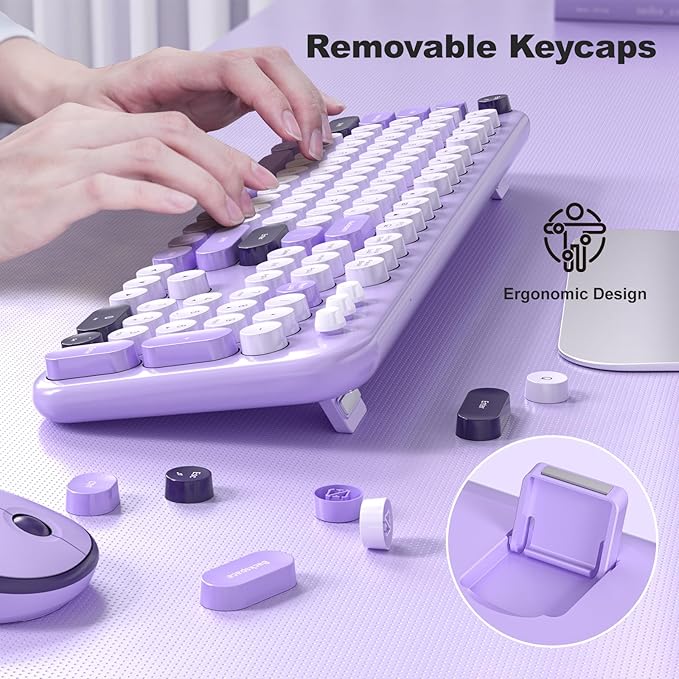 MOFII Wireless Keyboard and Mouse, Retro Typewriter Keyboard and Silent Mouse, 2.4GHz Full Size Keyboard and Mouse Wireless Combo for Laptop, PC, Desktop, Windows (Violet)-DeskoryOffice