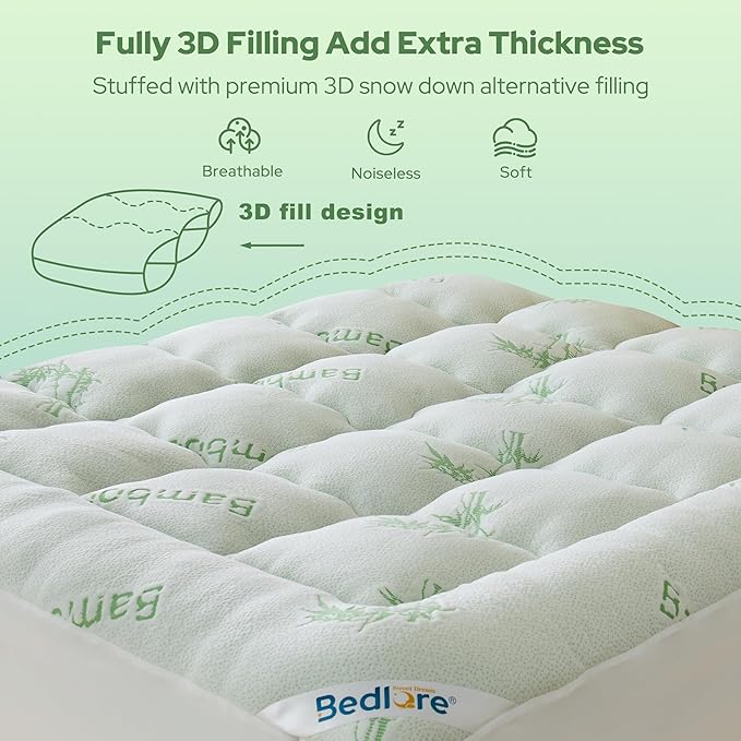 BEDLORE Twin Mattress Topper Viscose Derived from Bamboo, Thick Pillow Top - Image 5