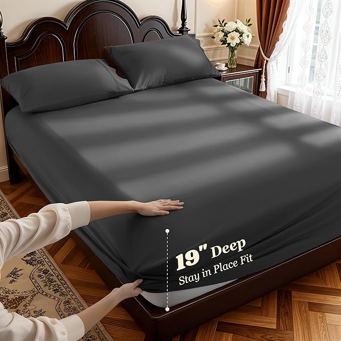 LBRO2M 100% Cotton Sheets Set Deep Pocket 19", 1000 Thread Count California - Image 2