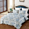 Oversized King Size Blue Floral Plaid Patchwork Quilt Set 128x120 Extra Wide by VIVILINEN