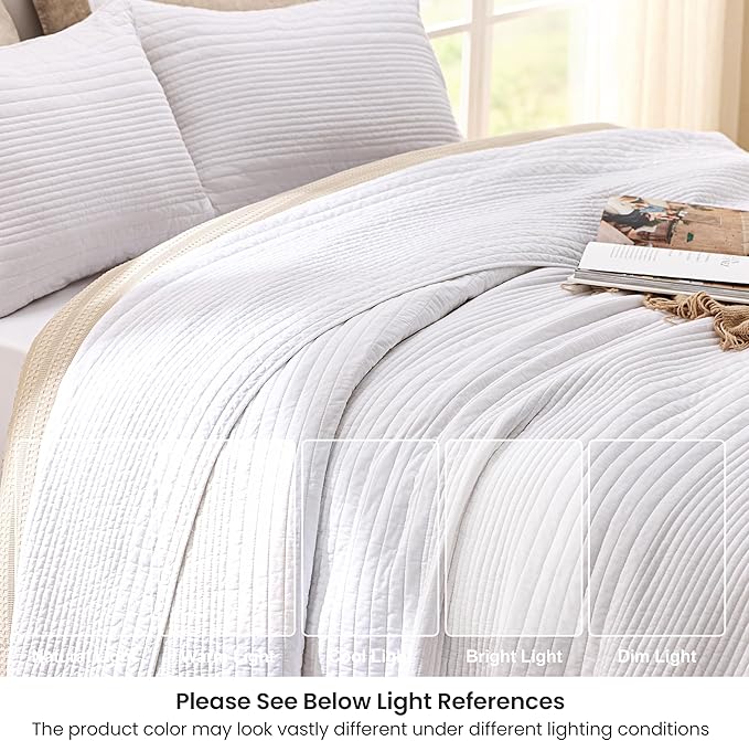 Love's cabin King Size Cotton Quilt Set, 100% Cotton Fabric Striped Textured - Image 6