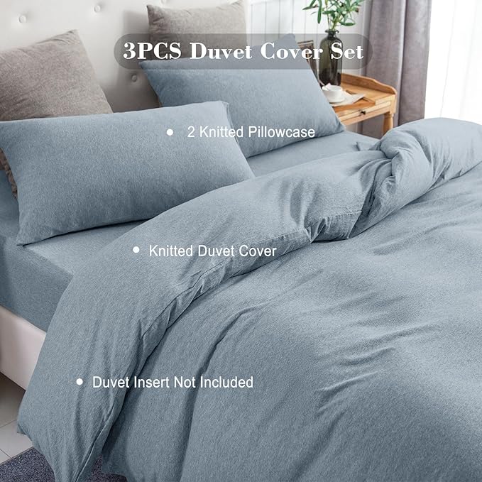PURE ERA Jersey Knit Duvet Cover Set 100% T-Shirt Cotton Super Soft Comfy 3pc - Image 4