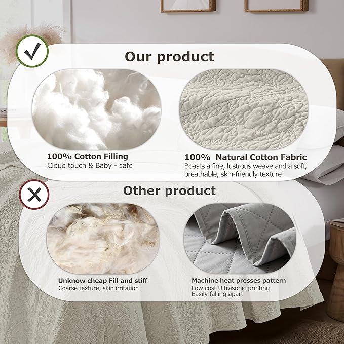 PALASSIO Beige Paisley 100% Cotton Quilt California Cal King Size Bedding Sets - Image 7