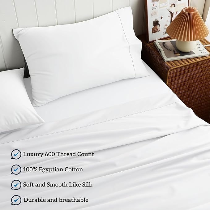 Cotton Flat Sheets Only, 600 TC 100% Cotton Flat Sheet Top Sheet Only, Cal King - Image 2