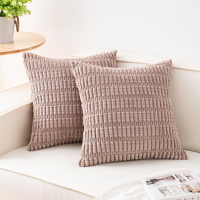 Aegero Pack of 2 Corduroy Decorative Throw Pillow Covers 18x18 InchSoft Striped by Unknown