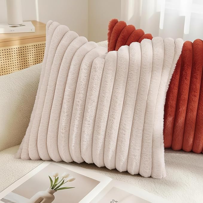 decorUhome Summer Cozy Faux Fur Throw Pillow Covers 18x18 Set of 2 Decorative - Image 4