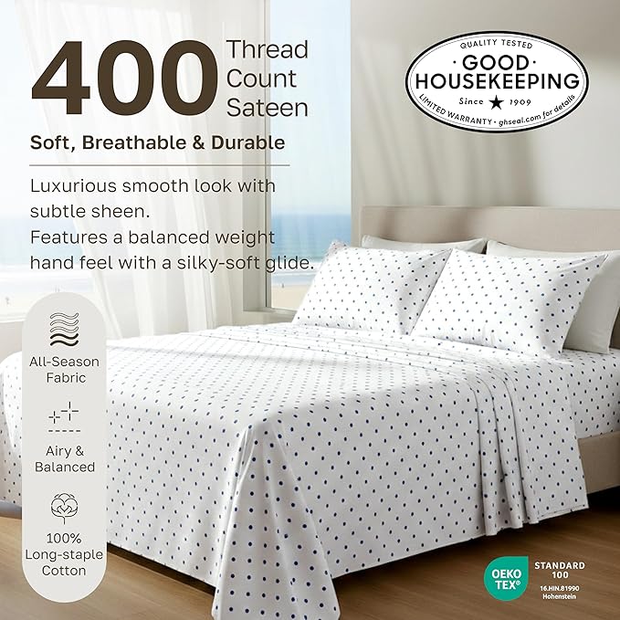 California Design Den Soft 100% Cotton Full Sheet Set, 400 TC Good Housekeeping - Image 3