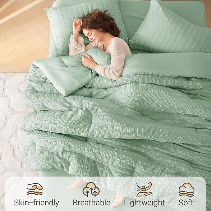 MUXHOMO 5 Pieces Twin Comforter Set, Seersucker Bed in a Bag Twin Size - Image 2