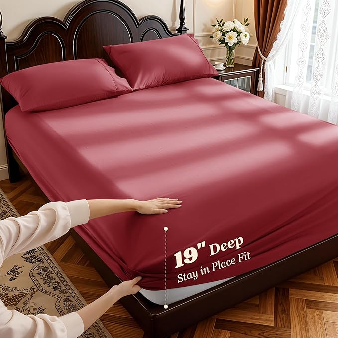 LBRO2M 100% Cotton Sheets Set Deep Pocket 19", 1000 Thread Count California - Image 2