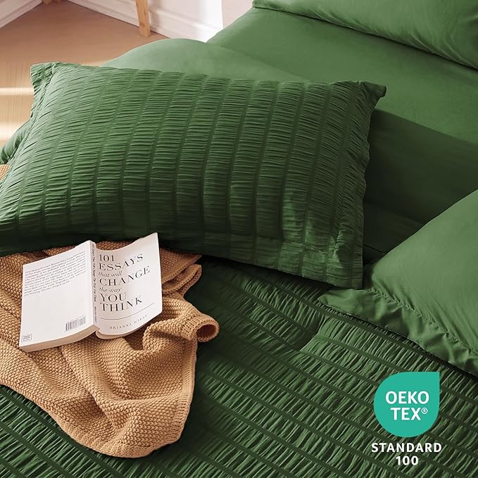 MUXHOMO 7 Pieces California King Comforter Set, Seersucker Bed in a Bag Cal - Image 9