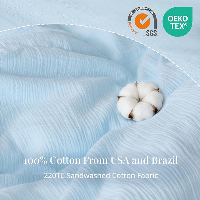 RRENEWROOTS Blue Twin Duvet Cover, 100% Sandwashed Cotton Soft Twin Size Duvet - Image 3