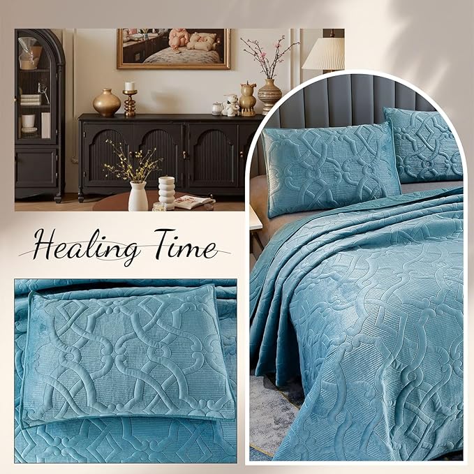 ROOMLIFE Quilt Set King Size 3D Floral Embroidery Pattern 3-Piece Cotton - Image 6