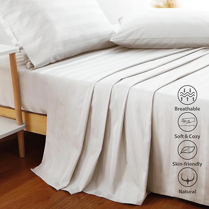 Flat Sheet Only Twin Size, 400 TC 100% Egyptian Cotton Flat Sheet Striped - Image 4