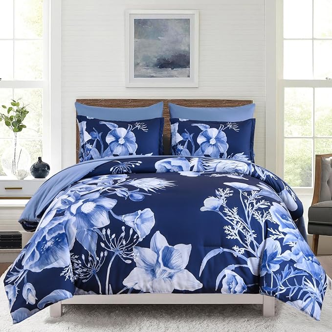Luxudecor Floral Comforter Set Queen Size 7 Piece, Elegant Floral Comforter by Luxudecor