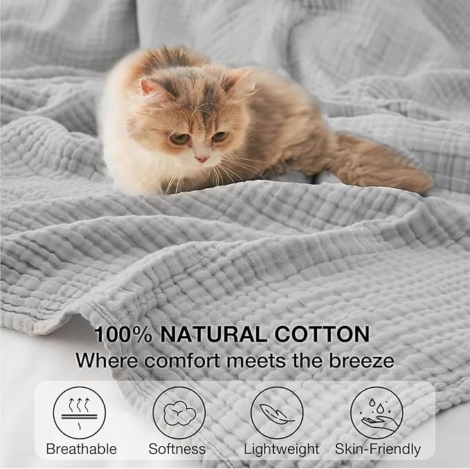 100% Cotton Muslin Blanket Twin 60" x 80", Breathable and Lightweight Cotton - Image 5