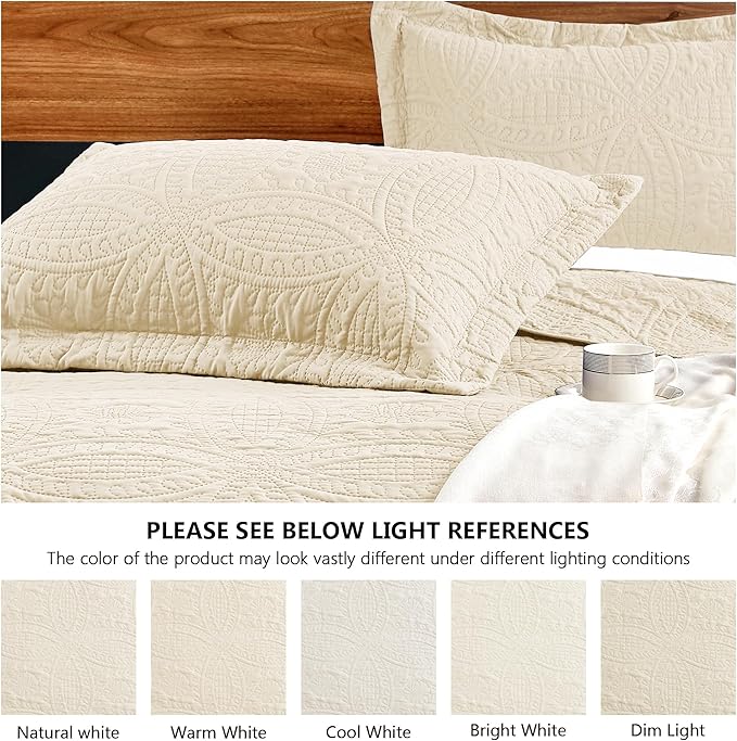 Love's cabin King Size Quilt Bedding Set Beige Bedspreads - Image 5