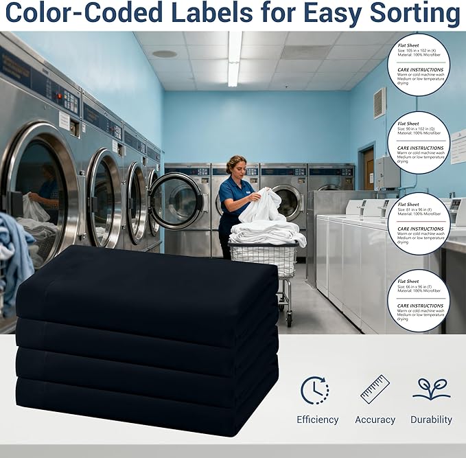 Bulk Full Flat Sheets Only, 6 Pack Quick Sort Top Bed Sheet, Color-Coded Label - Image 4