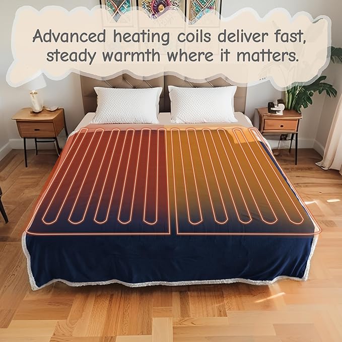 Electric Heated Blanket Queen Size 84"x90", Soft Flannel - Image 2