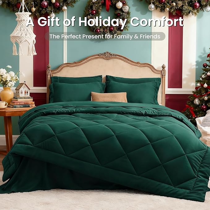 Love's cabin Full Comforter Set Dark Green, 7 Pieces Full Bed in a Bag - Image 2