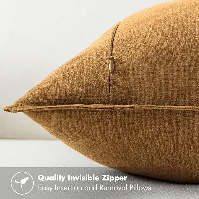 MIULEE Decorative Linen Euro Sham Pillow Covers 24x24 Hazel ​Boho Farmhouse​ - Image 3