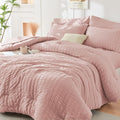 HYMOKEGE Rose Gold King Size Comforter Set Seersucker 7 Pieces, All Season by HYMOKEGE