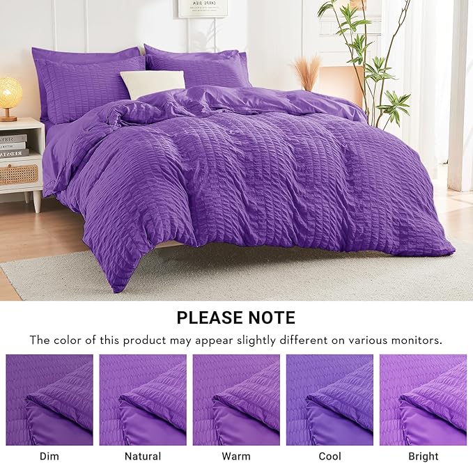 HYMOKEGE Bright Purple California King Comforter Set Seersucker 7 Pieces - Image 6