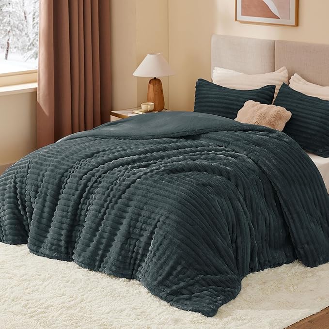 BEDELITE Fleece King Comforter Set -Super Soft & Warm Fluffy Dark Grey Bedding - Image 2
