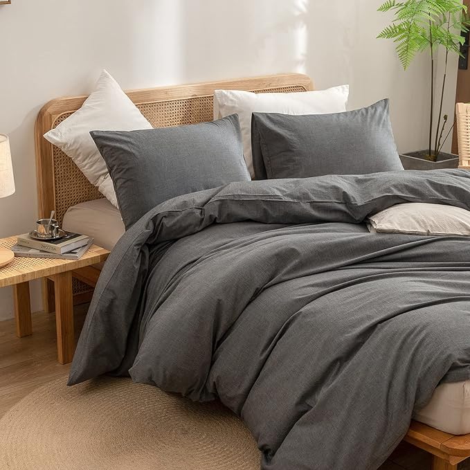 BESTOUCH Duvet Cover Set 100% Washed Cotton Linen Feel Super Soft Comfortable - Image 5